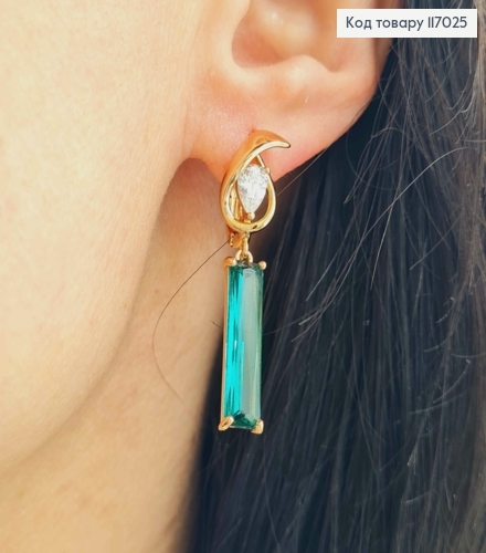 Серьги "Анубис" с подвеской бирюзовым Кристаллом, 4см, англ. Xuping 18К 117025 фото 3