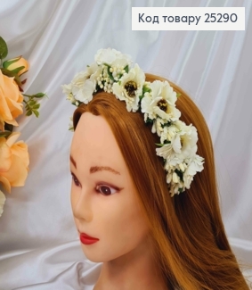 Обруч - венчик маки цвета АЙВОРИ с приложением, основа - металл, ручная работа, Украина. 287030 фото