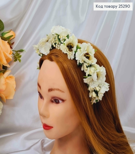 Обруч - венчик маки цвета АЙВОРИ с приложением, основа - металл, ручная работа, Украина. 287030 фото 1