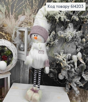 Снеговик в БЕЛО-сиреневой шапке, 82см, ручная работа, Украина. 614203 фото