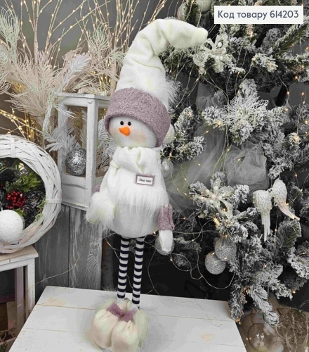 Снеговик в БЕЛО-сиреневой шапке, 82см, ручная работа, Украина. 614203 фото 1