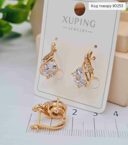 Серьги с изысканным блестящим камнем, 1,6см, английская застежка, Xuping 18К. 110253 фото 1