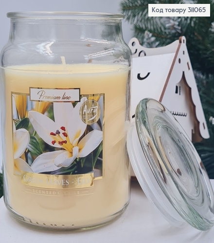 Аромасвечка в банке BISPOL Зеленое листья Лилия    500 г/ 100  часов горения  311065 фото 1