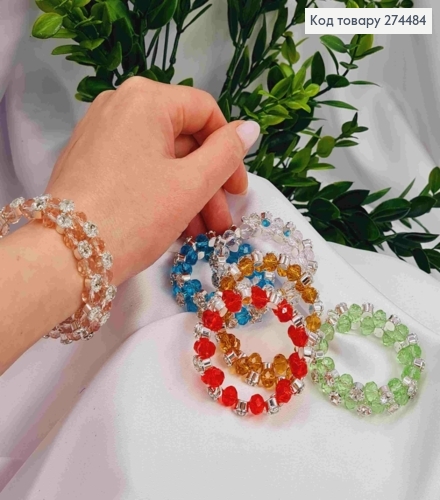 Браслет в серебряном цвете, Пружинка, Бусинки и Камешки, цвета в ассортименте. 274059 фото 1