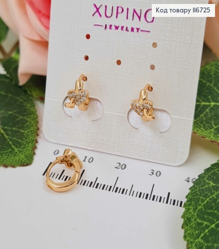 Серьги кольца 1см, "Два сердечка" с камешками, Xuping 18К 116725 фото 2