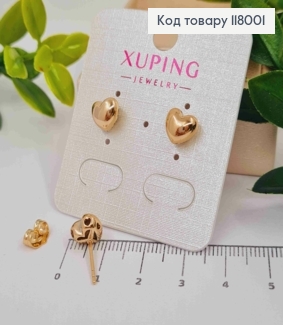 Серьги гвоздики объемное "Сердце", 0,8см, Xuping 18K 118001 фото