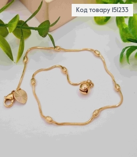 Браслет на ногу плетения СНЕЙК с литыми бусинками, длина 26см, Xuping 18K 151233 фото