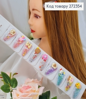 Заколка Тик-так 5,5см  в силиконе с камнями и фигурками 10шт 272354 фото