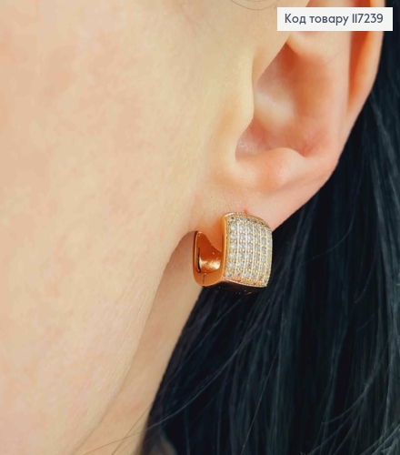 Серьги колечки КВАДРАТНЫЕ семь рядов камешков, диаметр 1,4см, ширина 1*1,2см XUPING 18K 117239 фото 2