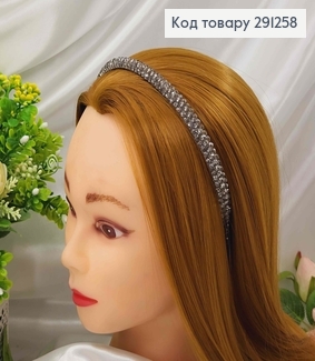 Обруч метал, плетений склярусом в 3 ряди, СІРИЙ, шириною 1см. 291258 фото