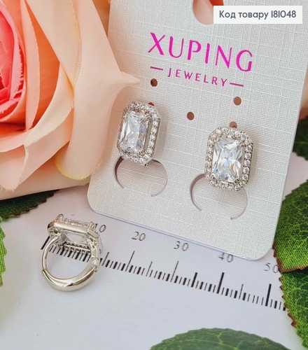 Сережки родовані, З прямокутним камінцем, 1,2см, англ. заст. Xuping 18K 181048 фото 1