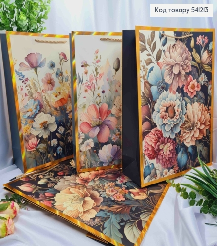 Пакет бумажный с принтом "Весенние Цветы" с Золотым тиснением, 42*31*12см, в ассортименте 541213 фото 1