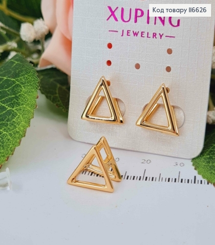 Серьги "Двойные треугольнички" 1,5см, англ. зам. Xuping 18K 116626 фото 2