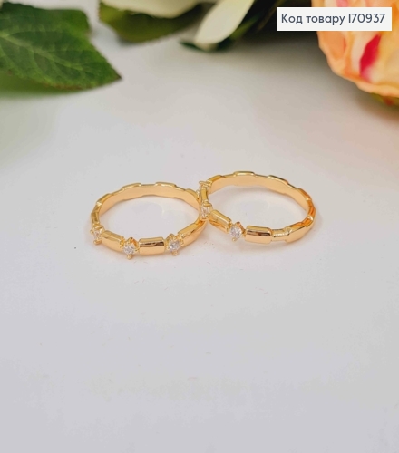 Перстень, тонкий комбинированный, с тремя камешками, Xuping 18K 170937 фото 1