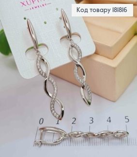 Серьги родованные с подвижной подвеской "Спираль" в Блестящем камне, 1,7+3,4см, англ застежка, Xuping 181816 фото