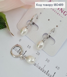 Серьги кольца подвески с овальной жемчужиной родованные Xuping 180489 фото