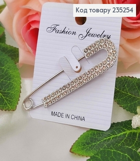 Брошь металл, Булавка серебряного цвета, с цветком, с двумя рядами камней 7,5см 235254 фото