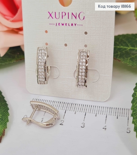 Серьги родованные, пластиночки 1,7см, в камешках, англ. застежка, Xuping 181166 фото 1