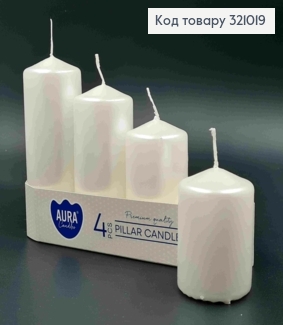 Набір свічок циліндр ПЕРЛАМУТРОВИХ, BISPOL(ростовка) 4 шт (33, 22, 16, 11 годин) 321019 фото