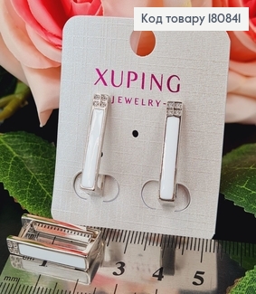 Сережки родовані Квадратні з білою керамікою, 2,2*0,4см, Xuping 180841 фото