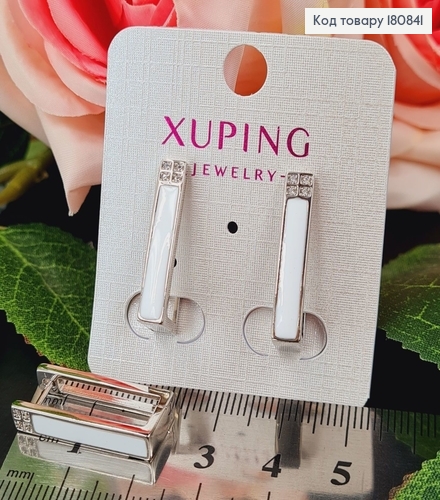 Сережки родовані Квадратні з білою керамікою, 2,2*0,4см, Xuping 180841 фото 1