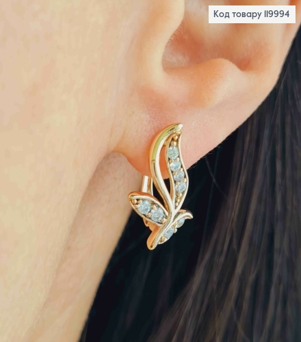 Серьги "Веточка Листочков", с Блестящими камешками, 1,8см, английская застежка, Xuping 18K 119994 фото 1