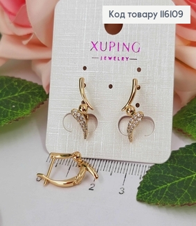 Серьги, "Два когти" с шариком, в камнях, англ. застежка, Xuping 18К 116109 фото