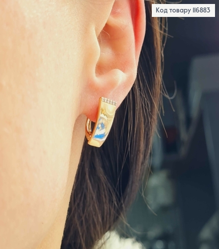 Серьги пластинки, с рядочком камешков, шир. 0,7см, 1,6см, Xuping 18K 117565 фото 2