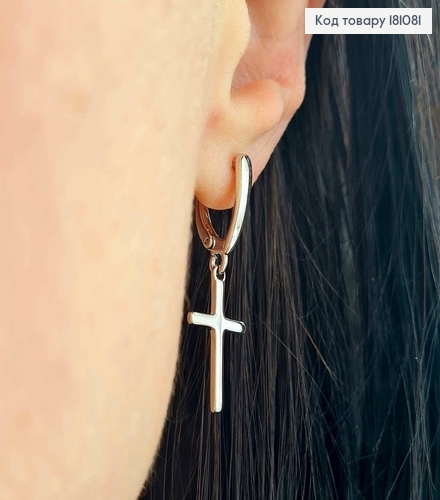 Серьги родованные, с подвеской Крестиком 1,5см, англ. зам. Xuping 181081 фото 2