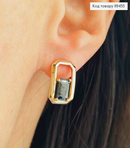 Сережки "Роуз" з Чорним каменем, 1,5см, англійська застібка, Xuping 18К 119455 фото 1