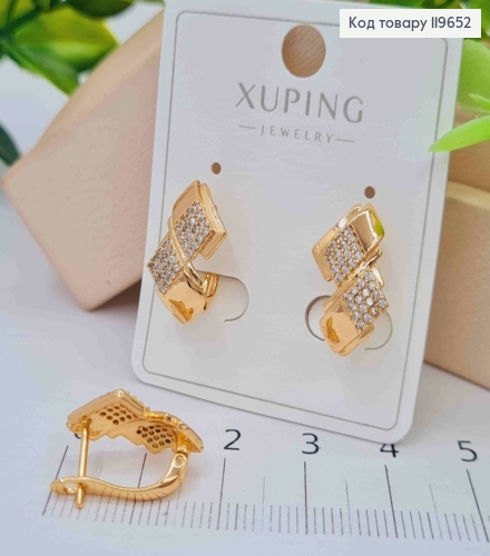 Серьги фигурные украшены Блестящими камешками, длина 1,7см, английская застежка, Xuping 18К. 119652 фото 1