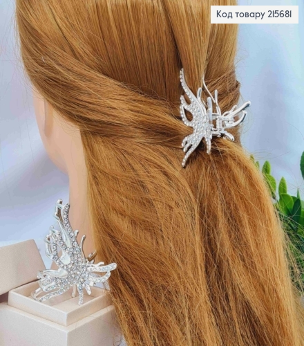 Краб метал "МЕТЕЛИК" прикрашений Блискучими камінцями, 5,5*4,5см, Срібного кольору 215681 фото 1