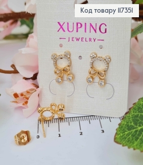 Серьги гвоздики, образ Мишки с блестящими камешками 1,4*0,9см, Xuping 18K 117351 фото