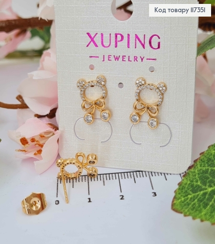 Серьги гвоздики, образ Мишки с блестящими камешками 1,4*0,9см, Xuping 18K 117351 фото 1