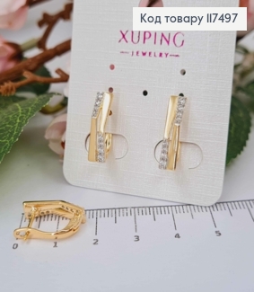Серьги, "Фантазия" с камешками в два ряда, 1,7см, англ. застежка, Xuping 18К 117497 фото