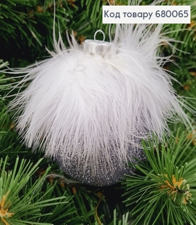 ¶Игрушка шар 80 мм перышко серебряный блеск 680065 фото