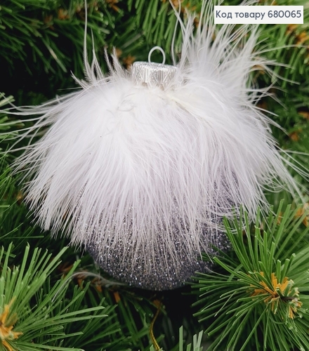 ¶Игрушка шар 80 мм перышко серебряный блеск 680065 фото 1