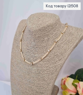 Цепочка плетения прямоугольными пластинками и блестящими камешками, длина 40см, Xuping 18К. 121508 фото