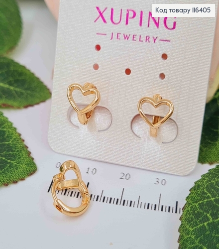 Серьги кольца 1см, с сердечком, 0,6см, Xuping 18K 116405 фото 1