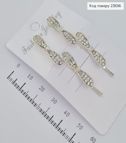 Заколка невидимка металл 5,5см серебряные Два бантики 2 шт / уп цена за уп. 231016 фото 2