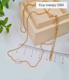 Цепочка КАКОРНОЕ квадратное плетение с жемчужиной (5мм), длина 44+6см Xuping 18K 121611 фото