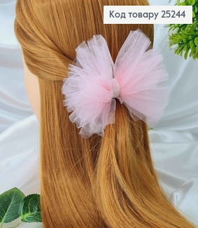 Резинка, Бант фатиновый, розового цвета, с блестящей лентой, 11см, Ручная работа, Украина. 25244 фото