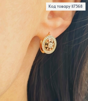 Серьги кольца 1,4см, Круг украшен по краю камешками 1,1см, Xuping 18K 117368 фото