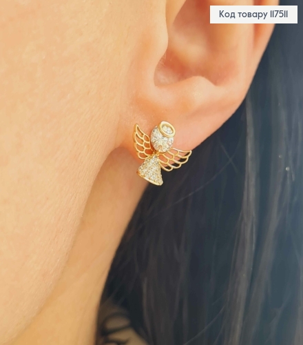 Серьги гвоздики, "Ангелочек", в блестящих камешках, 1,2*1,4см, XUPING 18K 117511 фото 1