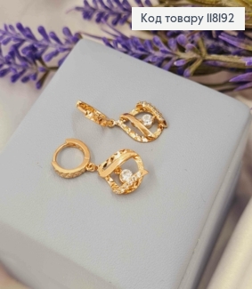 Серьги кольца (1см) "Грань" с подвеской в камешках, (1,7см), XUPING 18K 118192 фото