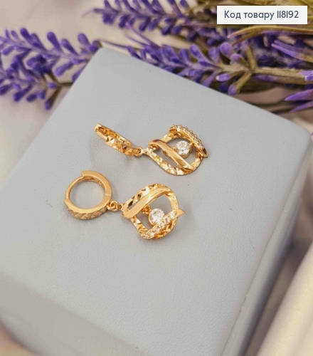 Серьги кольца (1см) "Грань" с подвеской в камешках, (1,7см), XUPING 18K 118192 фото 1