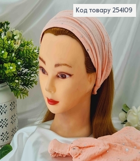 Повязка-платок на резинке,(натур. ткань) Персикового цвета с камешками-звездочками.(ручная работа) 254109 фото