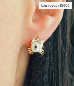 Серьги кольца 1см, "Котенок" с белой эмалькой Xuping 18K 116833 фото