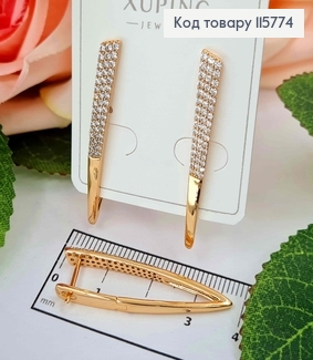 Серьги стрелы, с пластинкой и тремя строчками камней, 3,5см, англ. зам. Xuping 18К 115774 фото