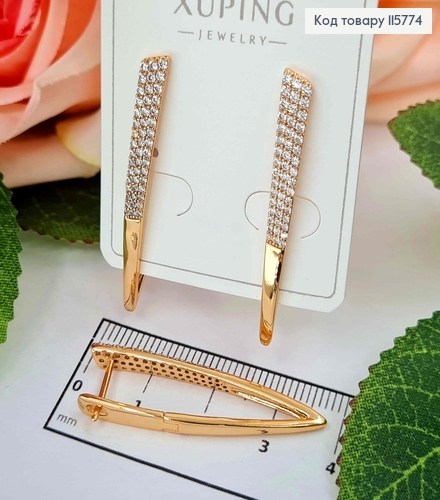 Серьги стрелы, с пластинкой и тремя строчками камней, 3,5см, англ. зам. Xuping 18К 115774 фото 1